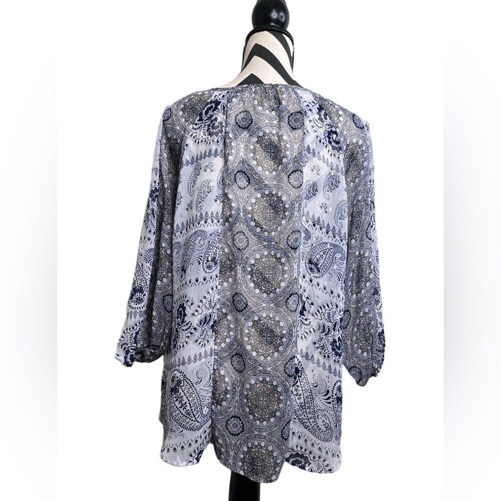 Fig and Flower Sz L Paisley Print 3/4 Sleeve Boho Blouse - Picture 2 of 10